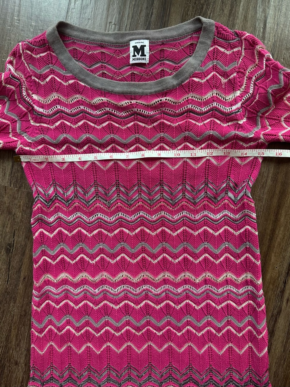 M Missoni Chevron Knit Long-Sleeve Dress in Pink. Size Italian 38 - Picture 14 of 16